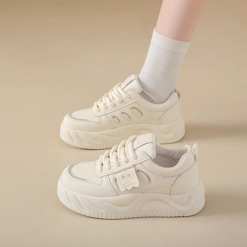 Thick sole bread shoes for women 2026 spring & fall new arrival soft ultra-light tie back sneakers for women easiest for match best selling round toe sneakers