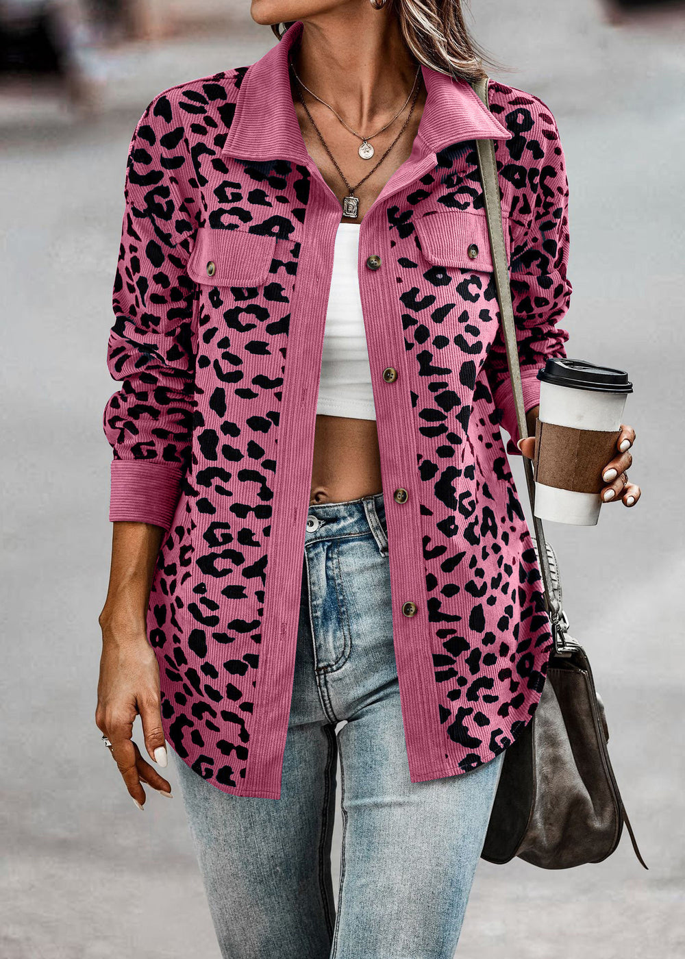 fashion women's leopard print button-down long sleeve jacket - autumn/winter collection (us & europe)