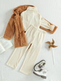 Warm winter fashion fleece-lined outwear high collar texture topspantsheattechfall and winter suit pants suit three-piece set