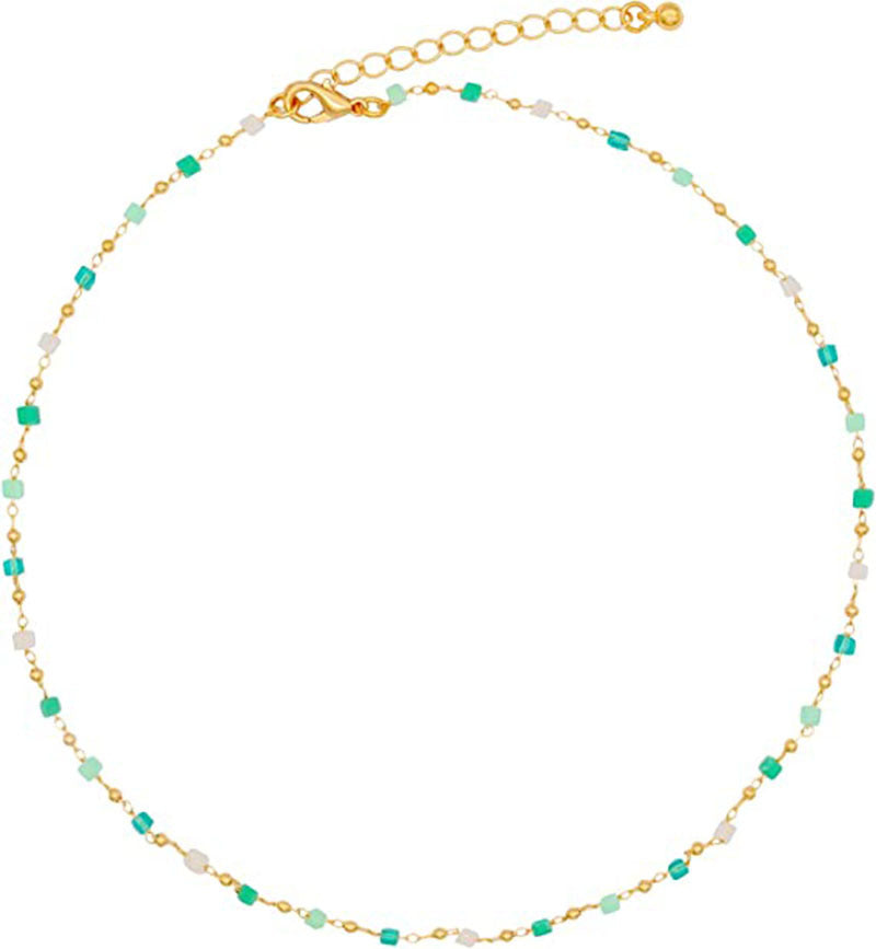 European and american cross-border hot-selling jewelry: minimalist, fresh, green beaded square & round bead necklace - fashion jewelry choker - geometric design