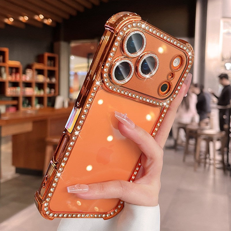 apple 17 pro max rhinestone phone case - four-corner full coverage, iphone 15 electroplated premium design