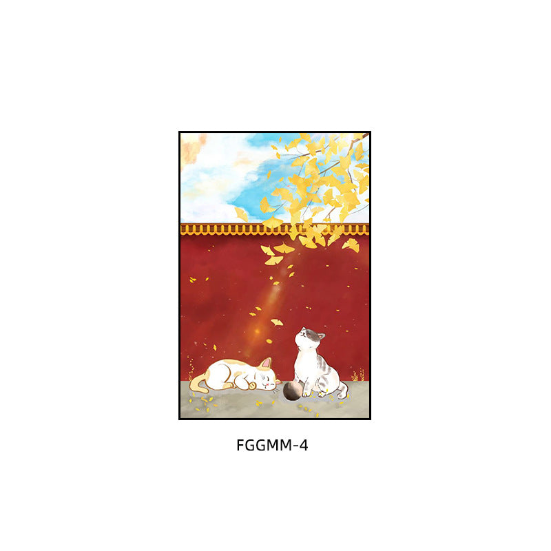 Palace Museum painting Chinese hotel restaurant private room box antique red decorative painting hotel living room cat mural