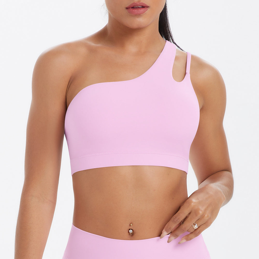 New arrival cross-border patchwork double-sided nylon brushed one-shoulder beautiful back sports intimates running fitness yoga wear vest for women