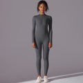 New arrival brushed nude long jumpsuit soft comfortable shapewear long sleeves yoga wear half-open zipper fitness wear