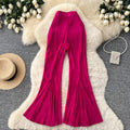 K-stylehigh waistdrapedknitting elastic waist wide leg pants women's spring and summerwork clothing styleeasiest for match silm bootcutpants