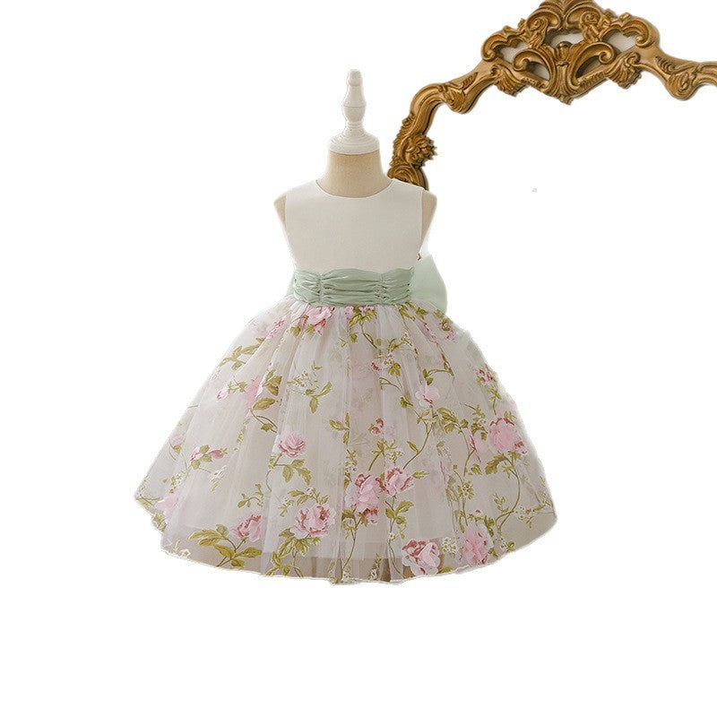 Girls' formal dress flower girl wedding little girl flower fairy princess dress children's tutu sleeveless vest dress with bow