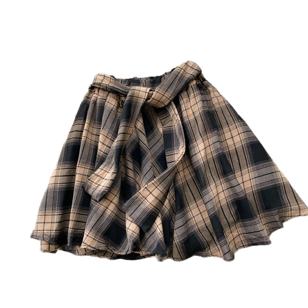 K-style plaid skirt for women  spring and summer high waist a-line skirt with straps asymmetricaleasiest for match layered short skirt