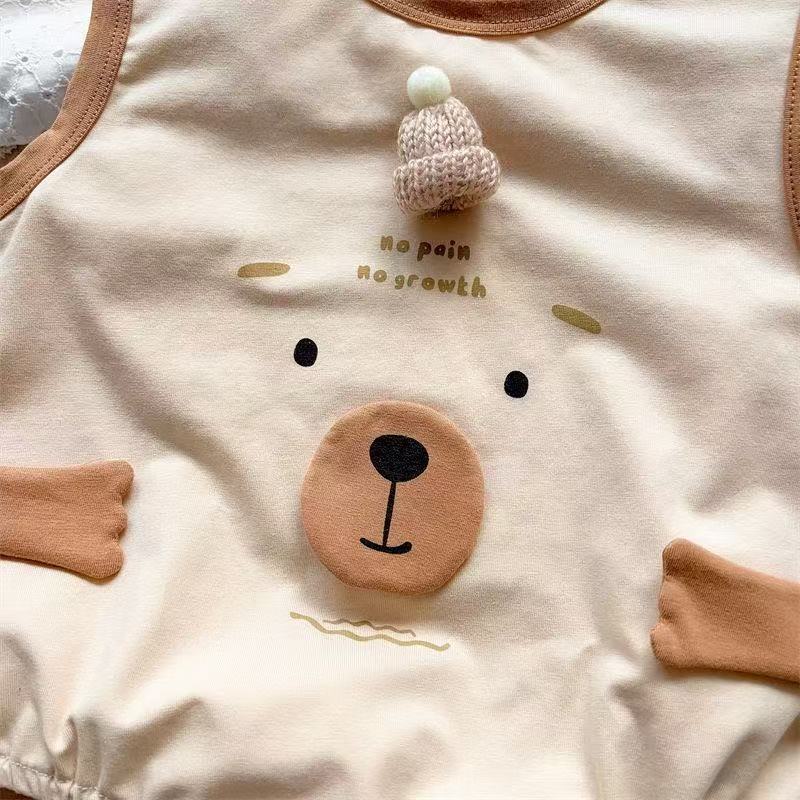 Newborn baby bodysuit summer outfit, thin set for boys and girls, cute cartoon sleeveless romper