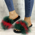 Women's faux fur slippers - european & american style, fashionable home slippers, real fur flat bottom ostrich feather slides, warm cotton slippers