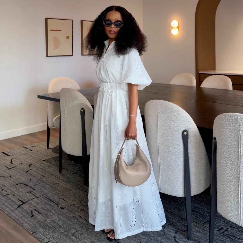 Fashion cross-border women's clothing  summer new elegant lapel puff sleeve cut out shirt high waist skirt suit