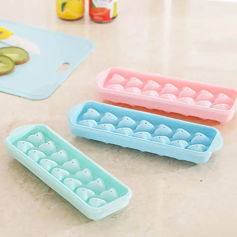 14-compartment small ice ball maker with lid, double-layer plastic ice cube tray, round heart-shaped ice mold, creative ice cube maker, ice maker