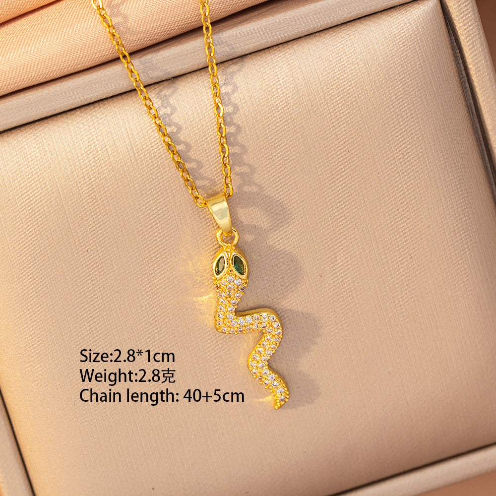 [copper inlaid with zirconium] cross-border hot-selling snake-shaped necklace for women, personalized fashion stainless steel elegant accessible luxury clavicle chain jewelry