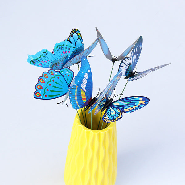 10CM Skewer Butterfly, Creative Home Floral Vase Garden Decoration Color PVC Simulation Butterfly Crafts