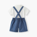 One-year-old baby boy's  new gentleman's preppy style overalls set, summer lightweight shirt and shorts short-sleeved formal wear