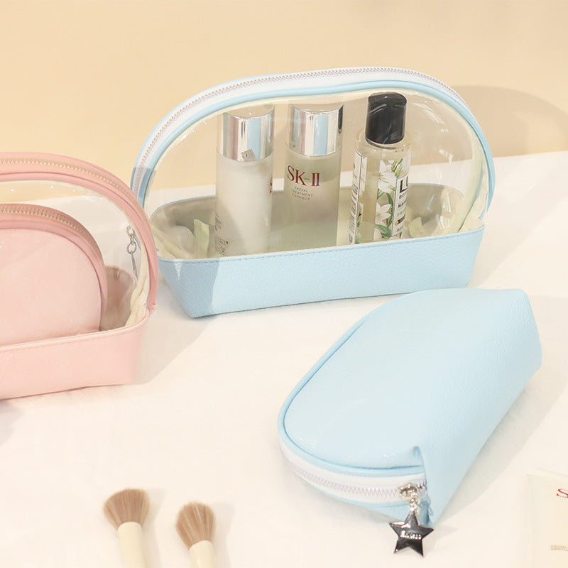 Semi-round PVC two-piece transparent cosmetic bag large-capacity travel portable toilet bag girls cosmetics storage bag