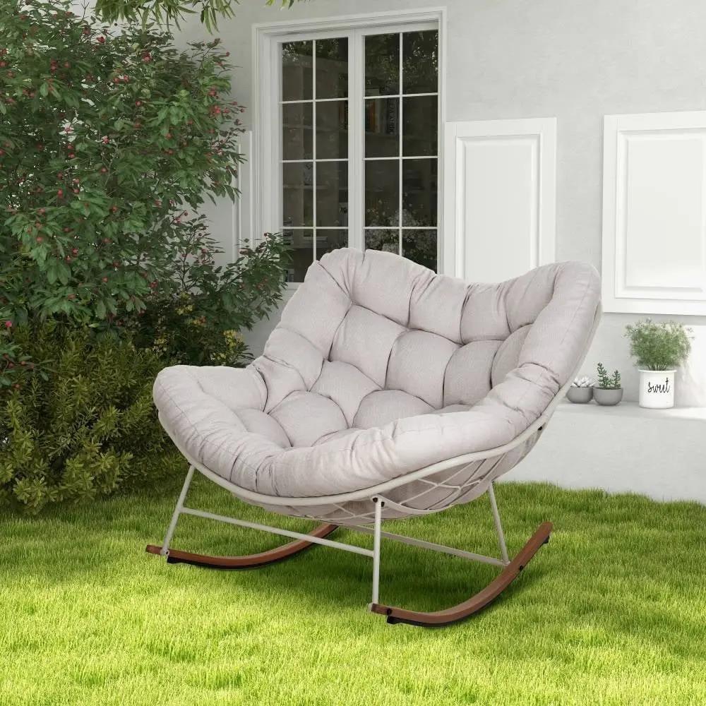 Outdoor rocking chair with cushion for patio, porch, garden, and backyard - gray