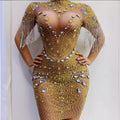 supply elastic mesh hot diamond rhinestone tassel sexy silmcustom performance costume evening dress