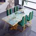 Luxury sintered stone dining table and chairs - high-end restaurant style, perfect for home, creative small apartment design, amazon green dining table