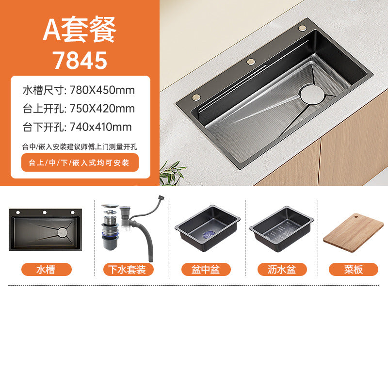 Nano gun gray sink large single slot kitchen 304 stainless steel handmade vegetable basin sink undercounter basin for home