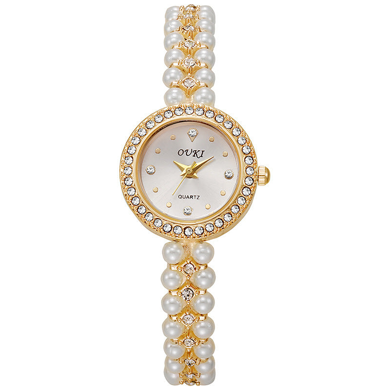 accessible luxury round water drop face pearl bracelet watch fashion handmade beaded gift elegant women's watch wholesale