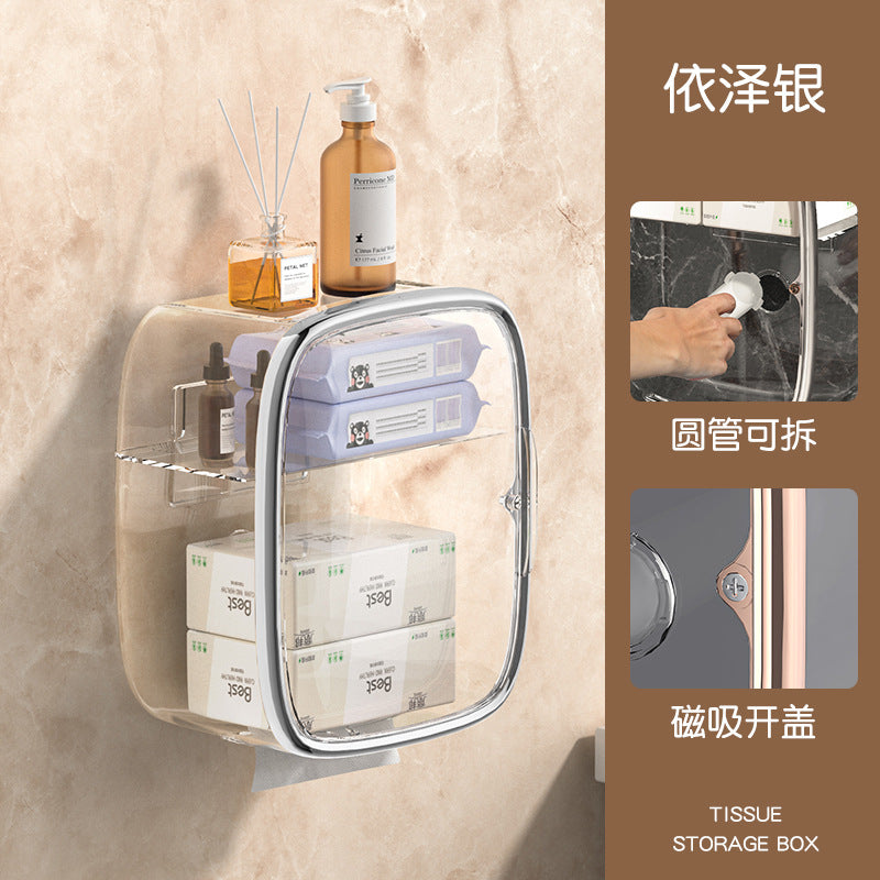 Bathroom toilet paper box toilet tissue box paper box waterproof wall-mounted punch-free storage rack roll paper box