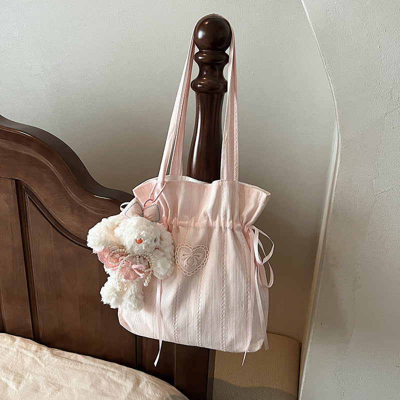 Small fresh color scheme large capacity storage bag girl sweet wind shopping bag summer new soft fabric shoulder bag