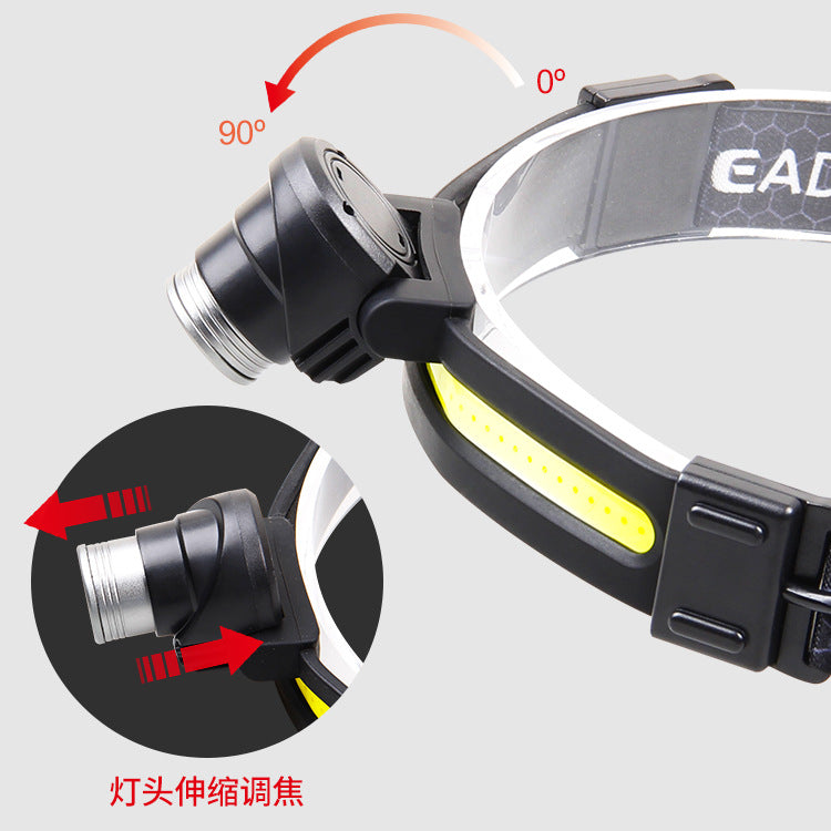 Cross-border new outdoor telescopic zoom induction strong light USB charging silicone built-in battery power display COB headlight