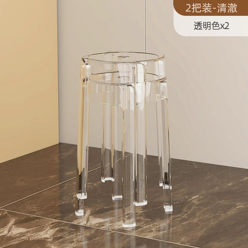 Acrylic plastic stool can be stacked household thickened modern simple stacked transparent chair windmill round rubber bench