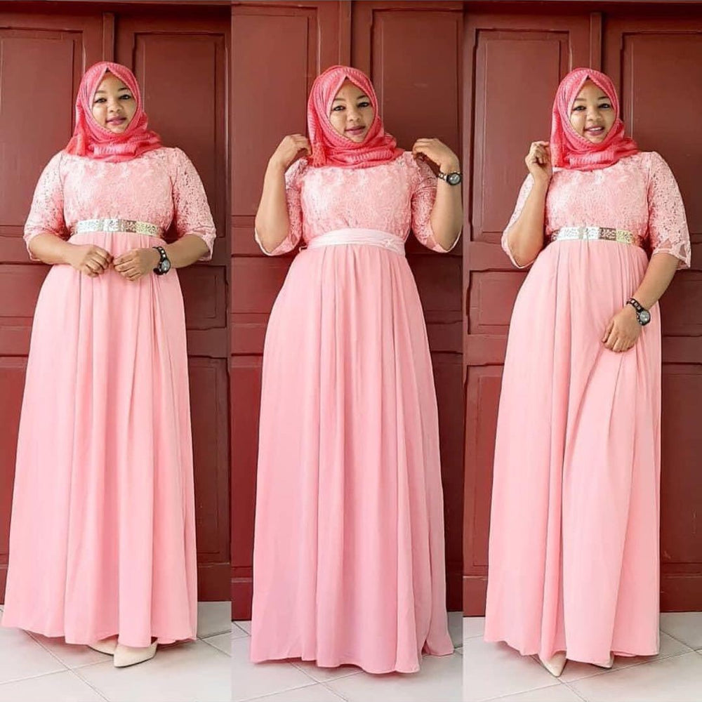 summer collection: new plus-size african women's lace and chiffon patchwork dress - ready to ship