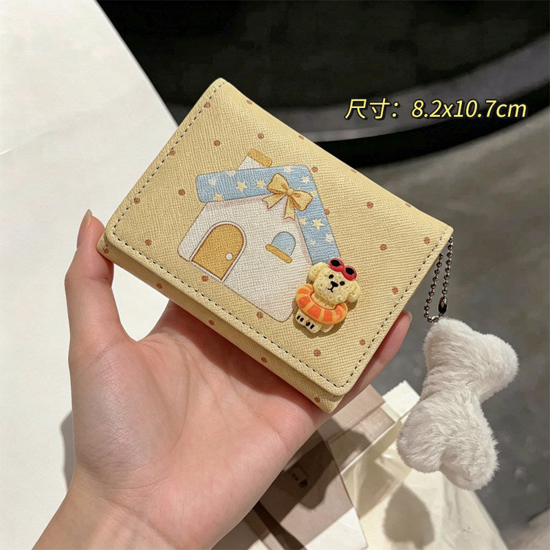 Korean style short wallet multifunctional card holder cute cartoon foldable multi-card slot leather wallet student high-value design