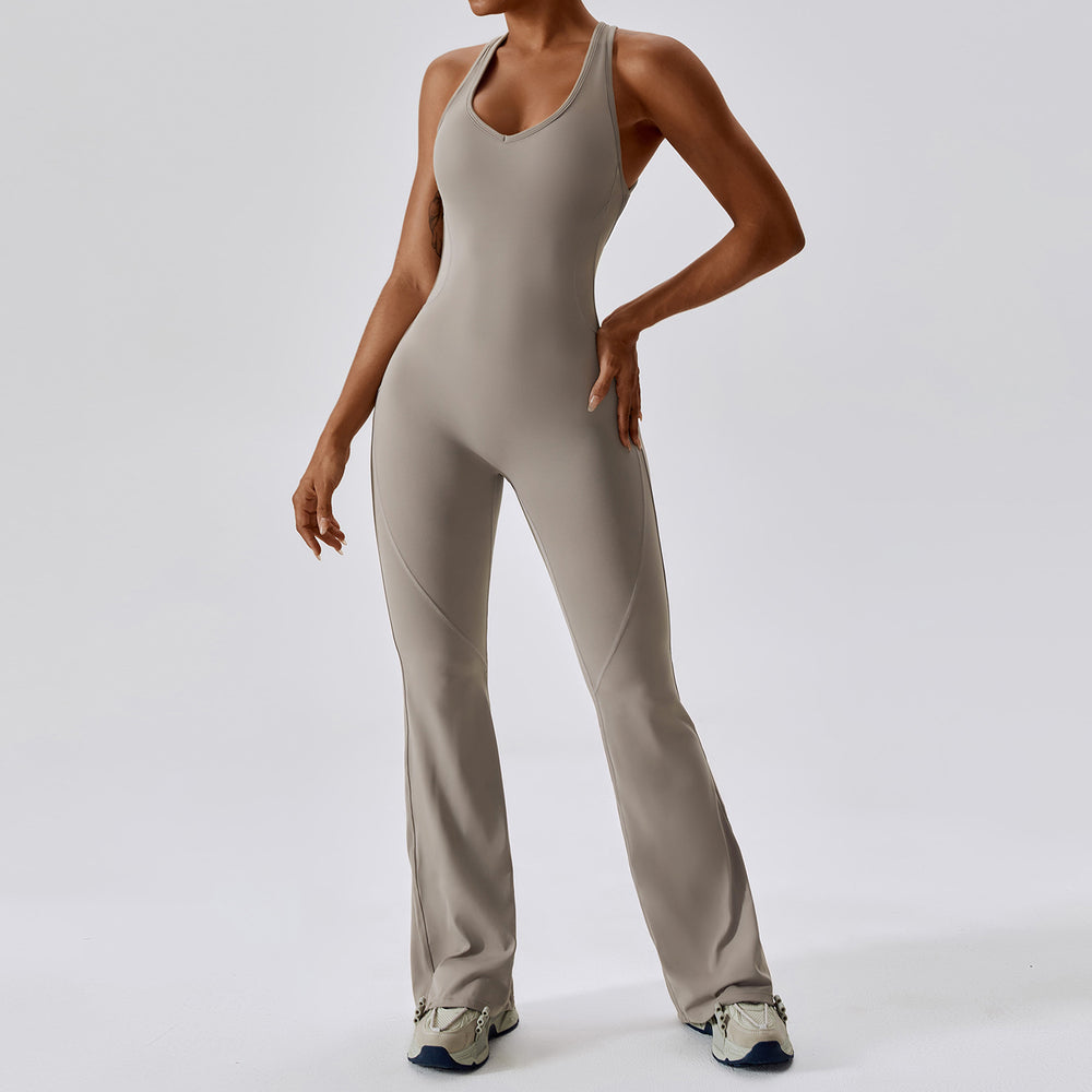 European and american quick-dry compression yoga outfit - dance, workout, and fitness - butt-lifting, tummy-control, bootcut one-piece yoga suit 8117