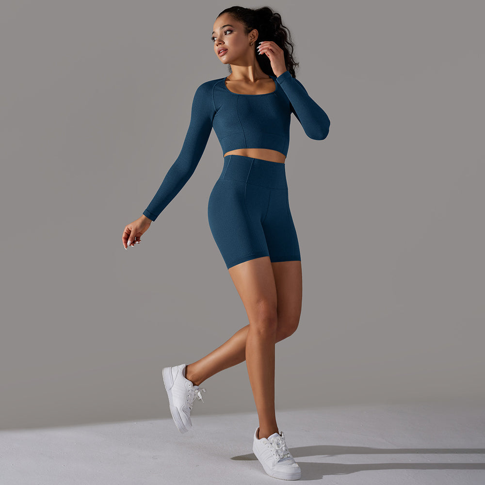 fashion seamless knittingpure color polka dot high elastic tight breathable yoga suit running fitness two-piece set