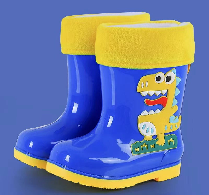 Kids' mid-calf waterproof rain boots - new fashionable styles for boys and girls - non-slip, fleece-lined baby rain boots - dinosaur designs available