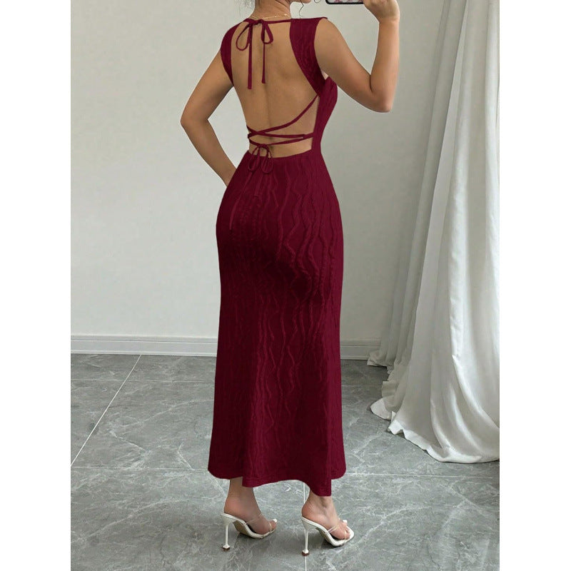 fashionbacklesstie backsilmdress women's  summer new arrivalelegance evening dress skirt