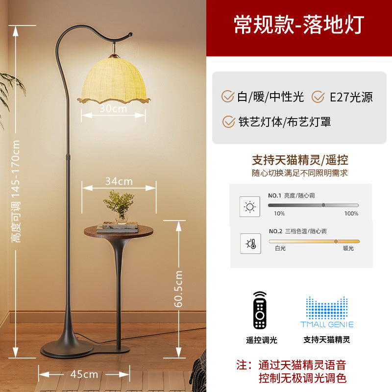 American retro double pillar floor lamp - creative study, living room, sofa side, walnut coffee table with storage shelf floor lamp