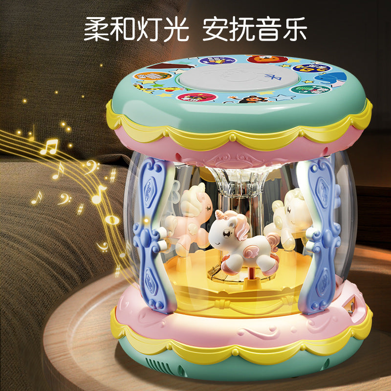 Infant and toddler carousel hand drum, baby early education educational light music drum toy, kids wholesale gift