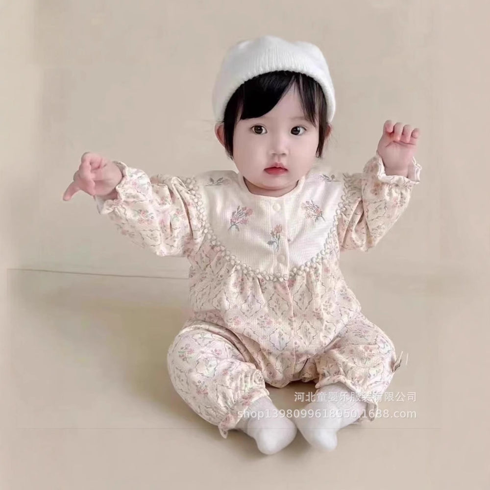 Spring & fall ha princess baby infant clothes fashionable floral romper long sleeves one-piece outing clothes trendy