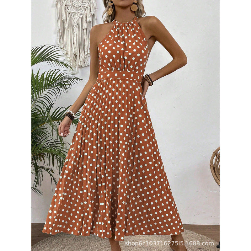 Xibo women's clothing  spring/summer fashion cross-border printed polka dot round neck maxi dress