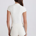 Yoga zip-up top, slim fit activewear, outdoor fitness shirt, women's quick-dry sports short sleeve t-shirt, casual wear