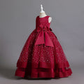 Ready-to-ship wholesale children's polka dot formal dresses, featuring large bow princess skirts for girls, high-end flower girl dresses, and kids' dresses