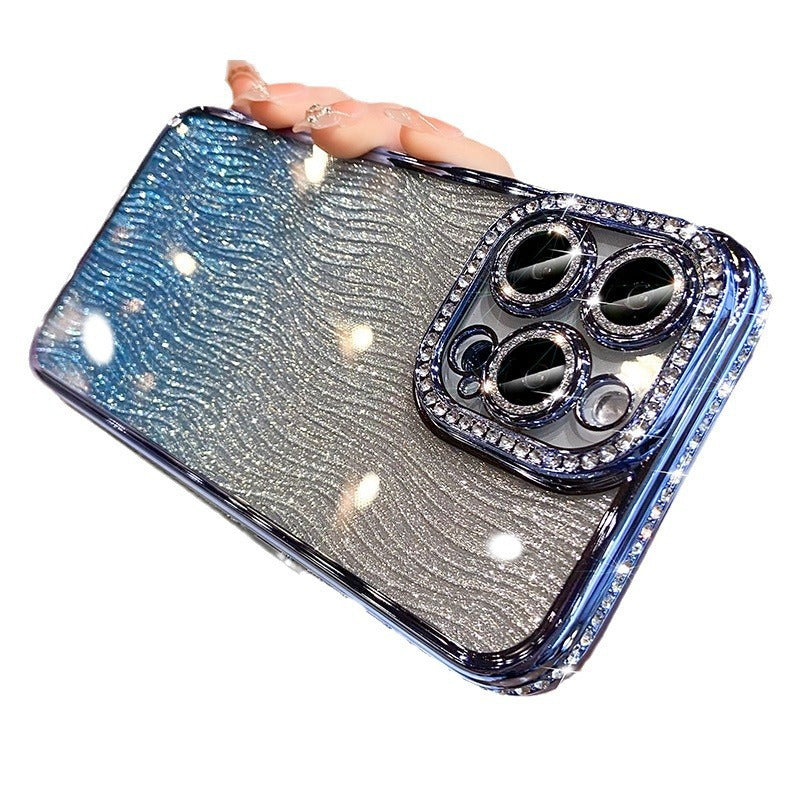 Sparkling electroplated rhinestone iphone 17 pro case - water ripple gradient glitter apple 16 soft case 14