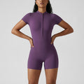 New arrival: cross-border zip-up short sleeve yoga jumpsuit - breathable, compression fit, high-stretch activewear for running and fitness