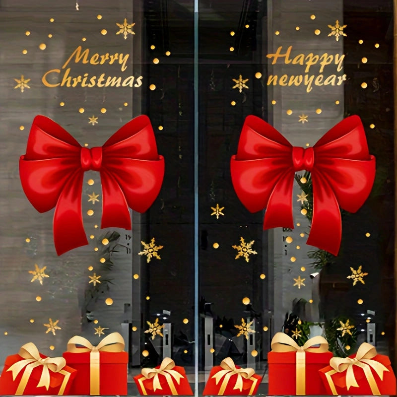 New Year's Day shopping mall window decorations Christmas gift box glass sticker gold snowflake static sticker