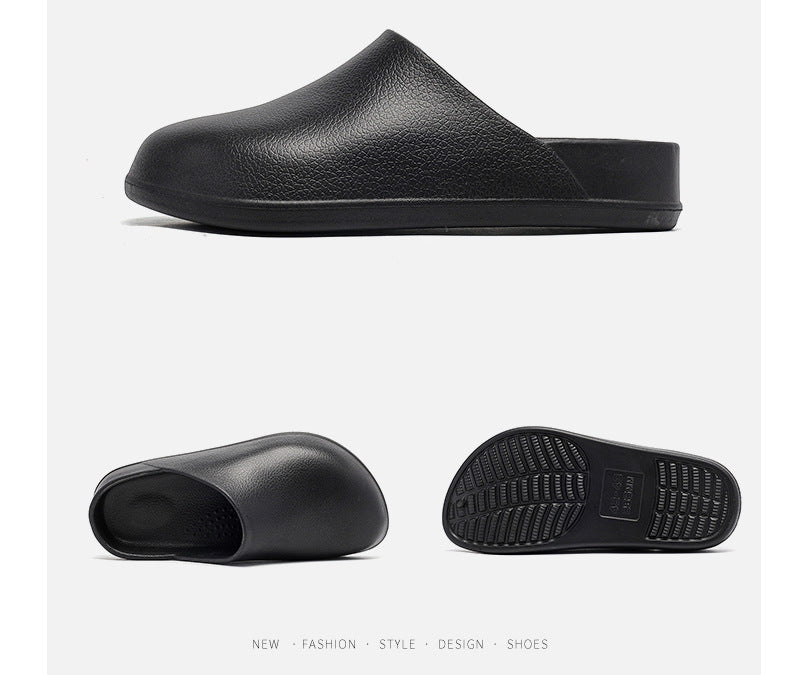 Waterproof eva fleece-lined cotton slippers for men, winter outdoor wear, couple's home indoor warm closed-toe half slippers, women's cotton slippers