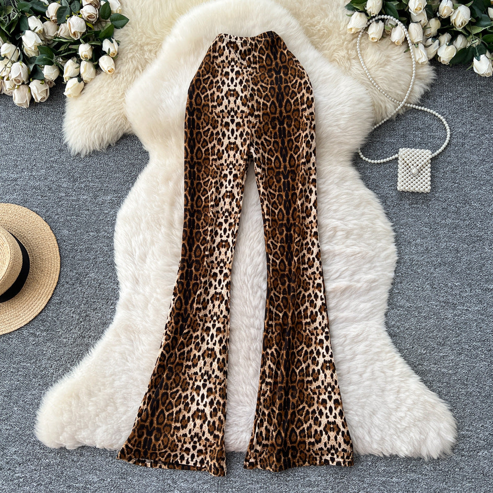 Fashionins wear sexycasual bootcut pants for women autum stretch tight slimming look hip-covering leopard print sweatpants