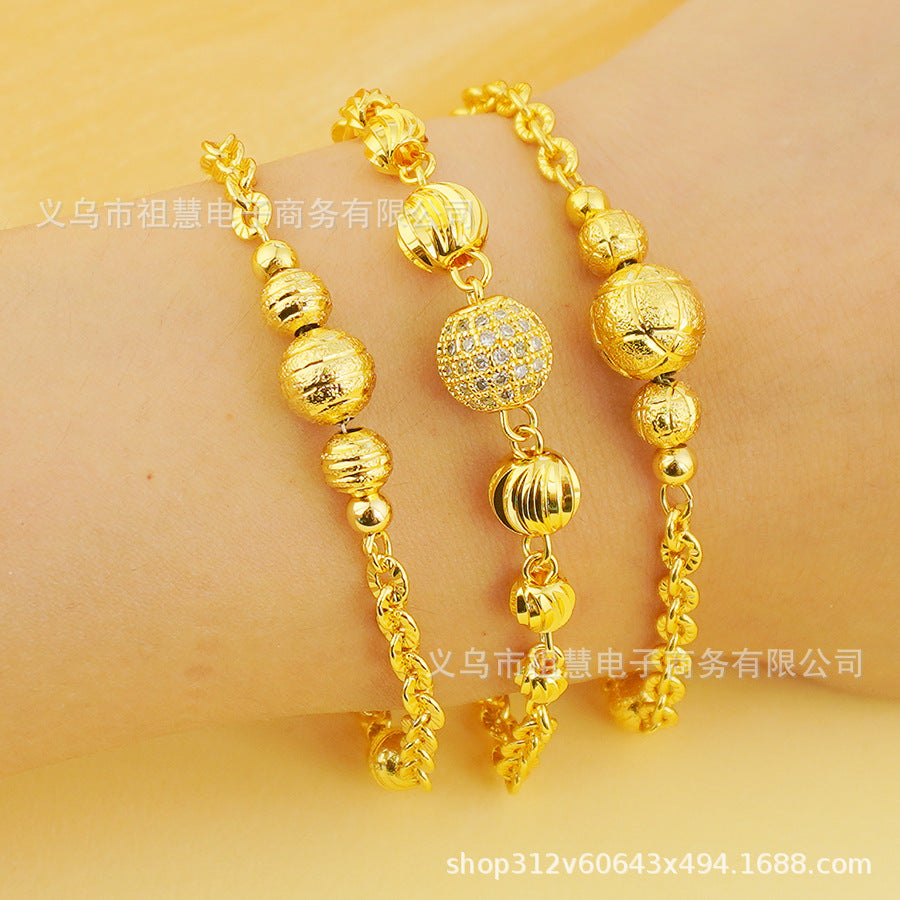 1 piece retro24k gold plated ball bead copper bracelet normcore party gift o point handmade bracelet women's stacking jewelry