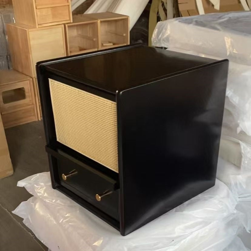 Japanese solid wood bedside table rattan bedroom wabi-sabi storage cabinet casual night light drawer medieval storage sofa side cabinet