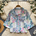 Korean style commute chic color block breathable printed shirt - women's short sleeve casual loose fit cardigan top - elegant summer