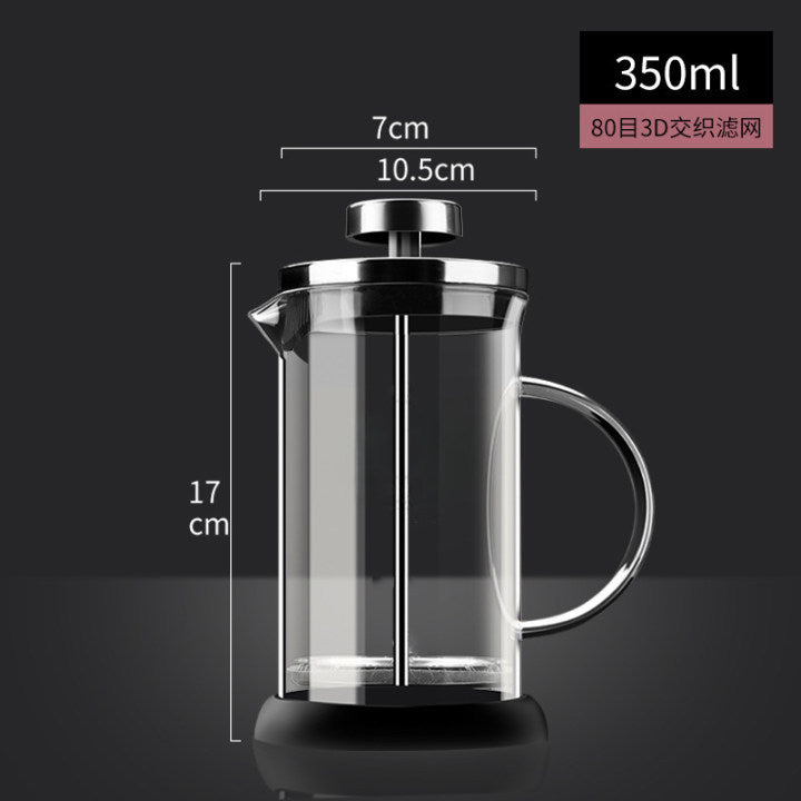 Heat-resistant glass french press coffee maker, stainless steel french press, pour-over coffee maker, filtered brewing teapot