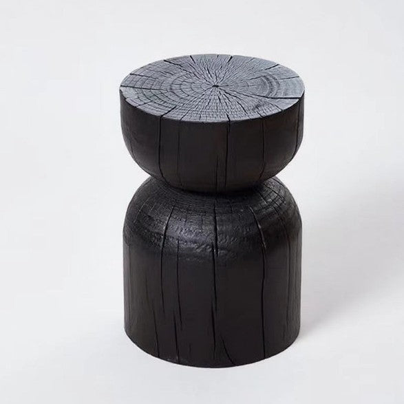 Wabi-sabi carbonized black flower corner stand folk style qhc store log sofa side table retro designer wooden pier wine display